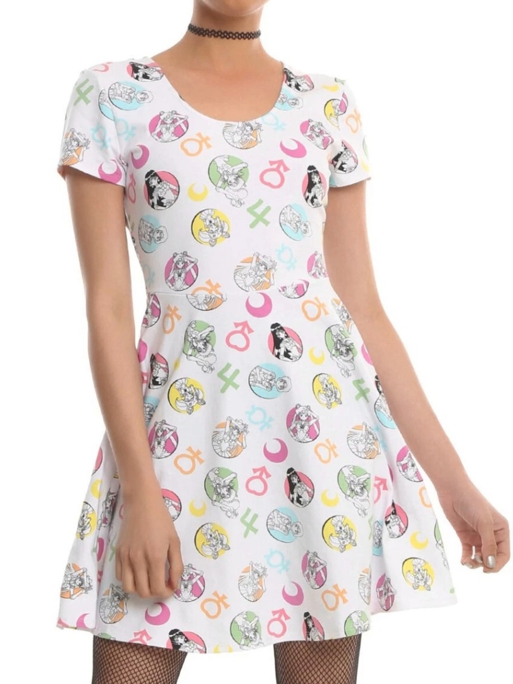 Sailor Moon Criss Cross Back Skater Dress Rainbow Print XL